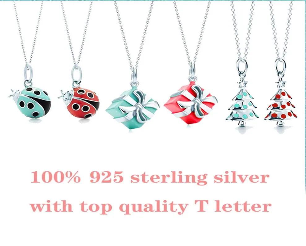 Box Ladybug Christmas Tree Halsband Forlady med logotyp Collar AG925 Silver Collier Chain Designer TF Lady Femme T Letter Love 3189098