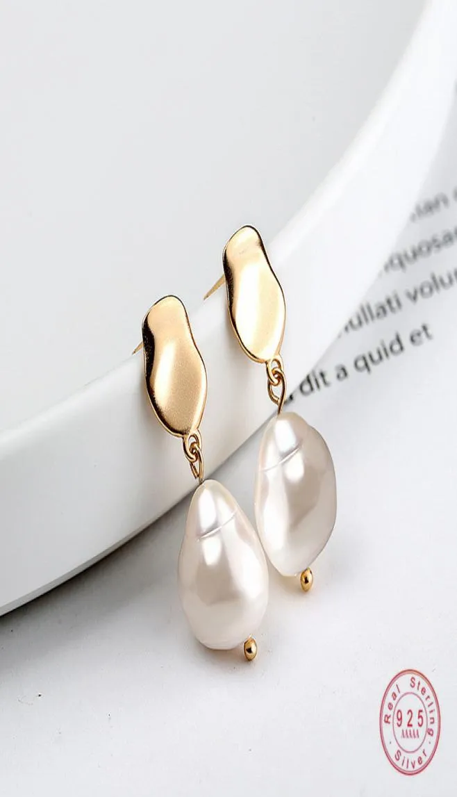 Beobachter 925 Sterling Silber Barock unregelmäßiger Perle Tropfen Ohrringe Retro Fashion Wild Charme Ohrfragen für Frauen Juwely6824332