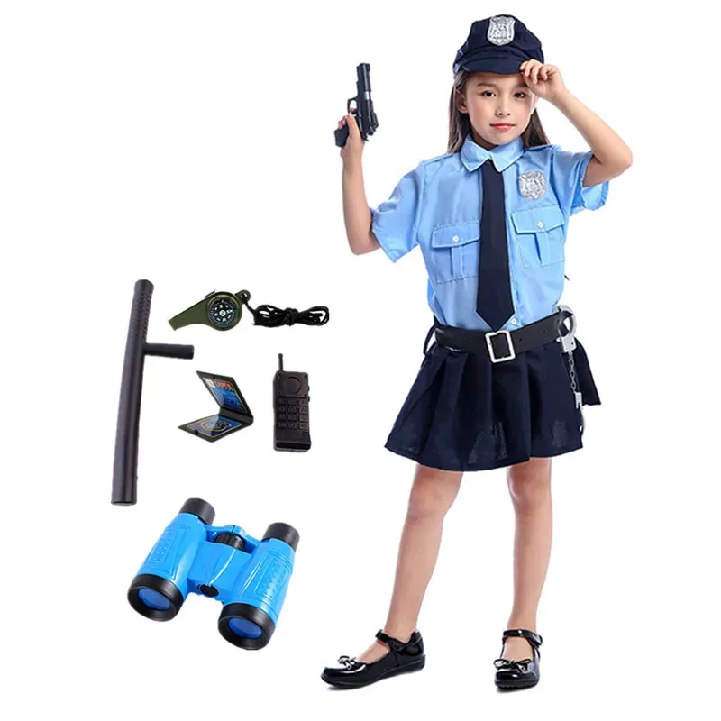 ドレスアップアメリカの衣装のための子供の衣装女の子のための衣装 - アクセサリー付きの警官のユニフォームセットパーティーショーギフト240510