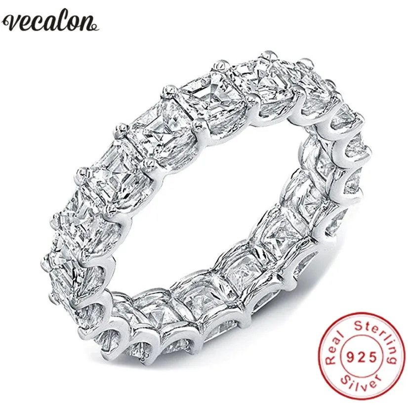 Vecalon Women Wedding Połączenia Pierścień 925 Srebrna Princess Cut 4 mm Diamond CZ Pierścionki zaręczynowe dla kobiet biżuteria na palce 236V