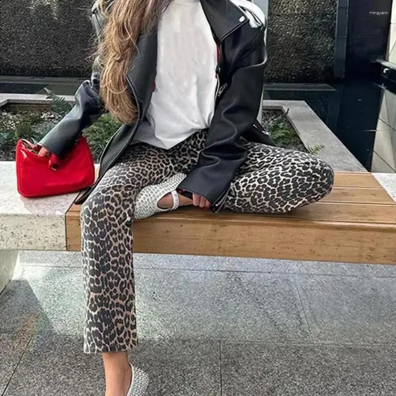 Pantaloni da donna Donne leopardo leopardo gamba larga per i pantaloni elastici di mezza risetta lavoro estivo abbigliamento per il tempo libero