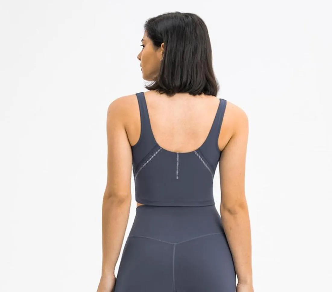 Şok geçirmez kadın tankları Camis 102 Yoga Üst Strap Sütyen Yastıklı Yüzlük Derin U Sırt Çizgili Gümüş Baskı Kıyafetleri Çalışan Fitness TE6917901