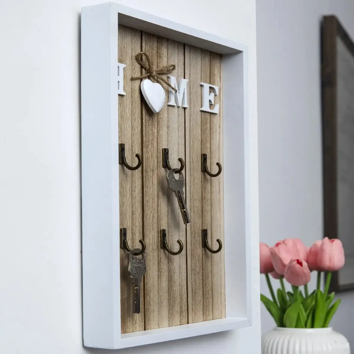 Organizador De Pared Shabby Chic: Perchero Y Apartado De Cartas Con Ganchos - Madera Rústica Para Salón Y Entrada