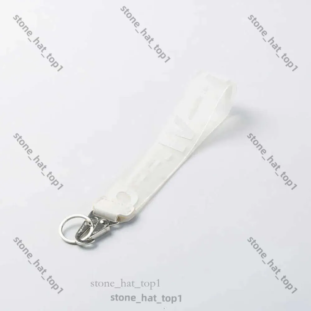 Lanyards Off Withe Keykins Cadena Anillos de lujo de goma de goma Clear Letter Keys Ring Off Keychains Fashion Men Women Canvas Keychain D91C