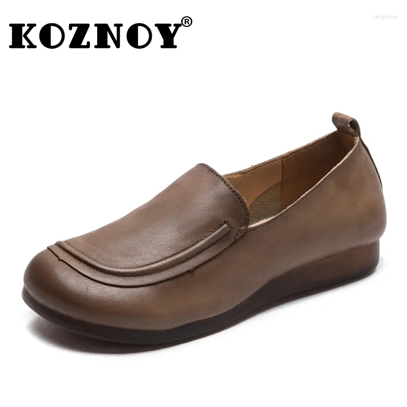 Casual schoenen Koznoy 2cm Ethnic Natural Lederen Leer Loafer Comfy Soft Well Fitting Women Leisure Flats Oxford Luxe herfst