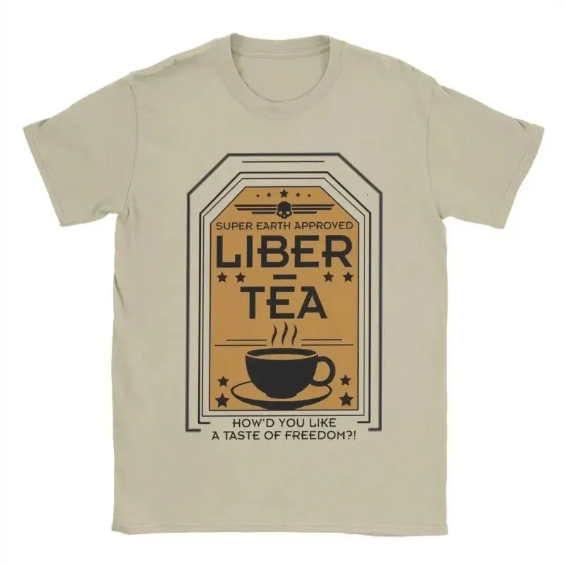 Summer męskie Tshirty Liber Tea Helldivers Gra drukowana vintage bawełniana bawełniana krótkie rękaw Super Earth T Shirt O Neck Oversize Tops 240510
