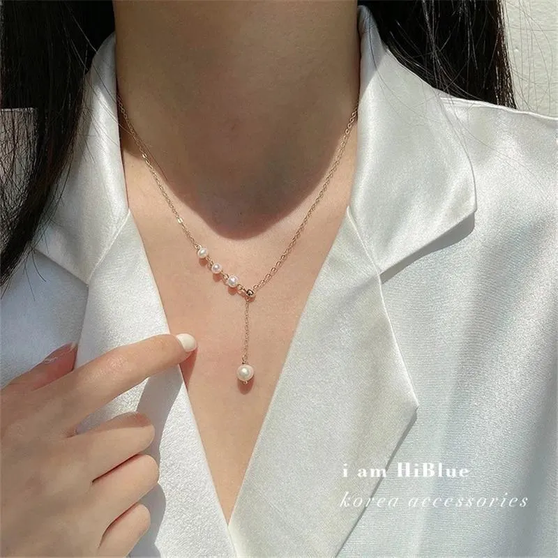 Anhänger 2024 Frauen Halskette Südkoreanische Gezeiten Mode Charme plattiert 14K Gold Perlen Anhänger Party Schmuck
