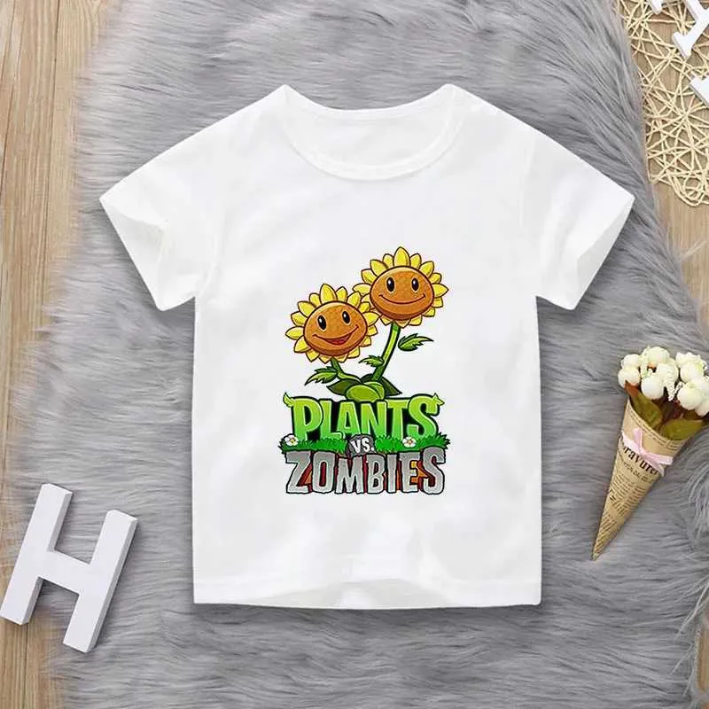 T-shirty 2022 Rośliny letnie i zombie wydrukowane dziecięce bawełniane koszulka T-shirt z kreskówki chłopcy i dziewczęta odzież dziecięca T-shirt 3-13YL2405