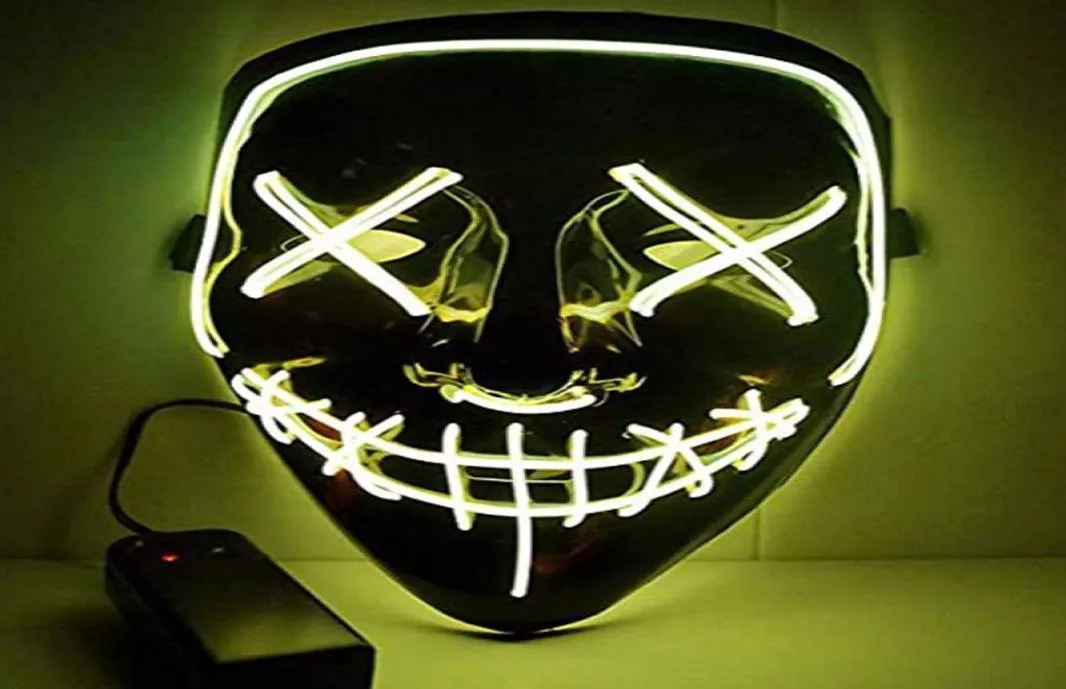 Maschera Halloween Led Light Up Party Masches Full Face Funny Masches El Eire Mark Glow In Dark per Festival Cosplay Nightclub3900426