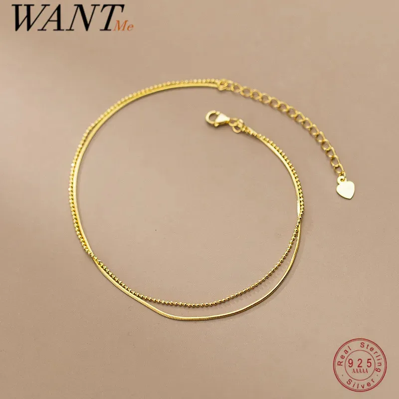 WantMe 925 Sterling Silver Simple Double Snake Bone Ball Charme ketting