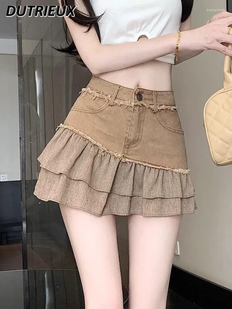 Spódnice w stylu amerykański dziewczyna wysoka talia dżinsowa krótka spódnica damska letnia design postrzępiony patchwork potargany mini mini
