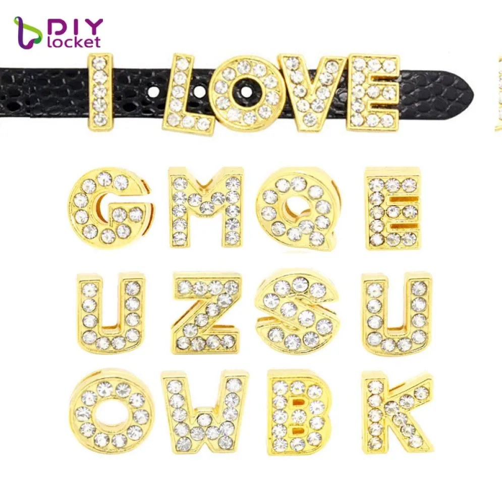 130pcs 8mm Gold Color Slide Letters Chanms English Alphabet Az Fit Bracciale Nome pet Name Collar Collar LSSL071302612912