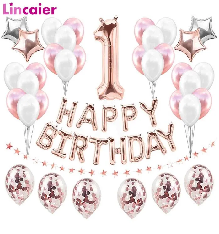 1st Birthday Rose Gold Balloons Foil Number Ballons First Happy Birthday party Decorations Baby Boy Girl One Year Supplies Decor9480659
