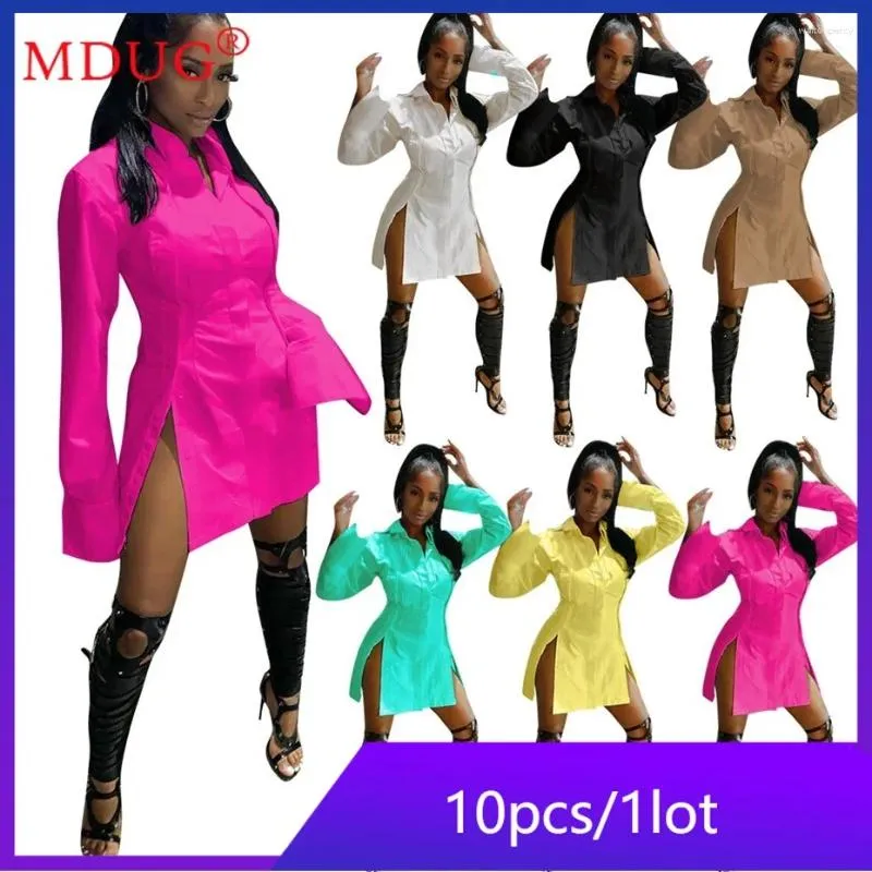 Lässige Kleider 10pcs Großhandel Hemdkleid für Frauen weiße Langarmblusen Y2K Clothes Party Club tragen schlank Vestidos M5144