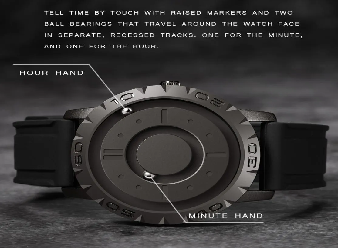 Eutour Original совершенно новая магнитная концепция концепции Quartz Watch Blind Touch Men039s Watch Fashion Rubber Strap LJ2012018484272