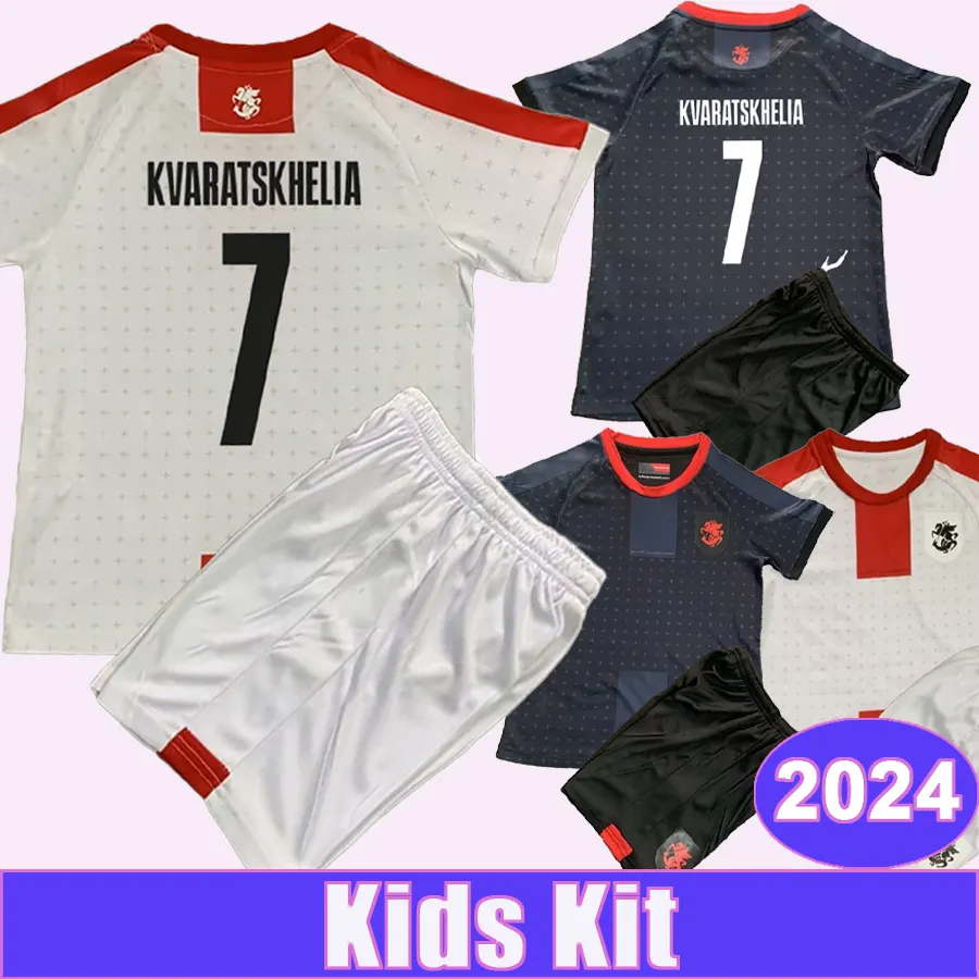 2024 Jerseys de futebol da Georgia Kids Kit Kvaratskhelia Zivzivadze Kvilitaia Chakvetadze Davitashvili Home Away Football camisetas uniformes