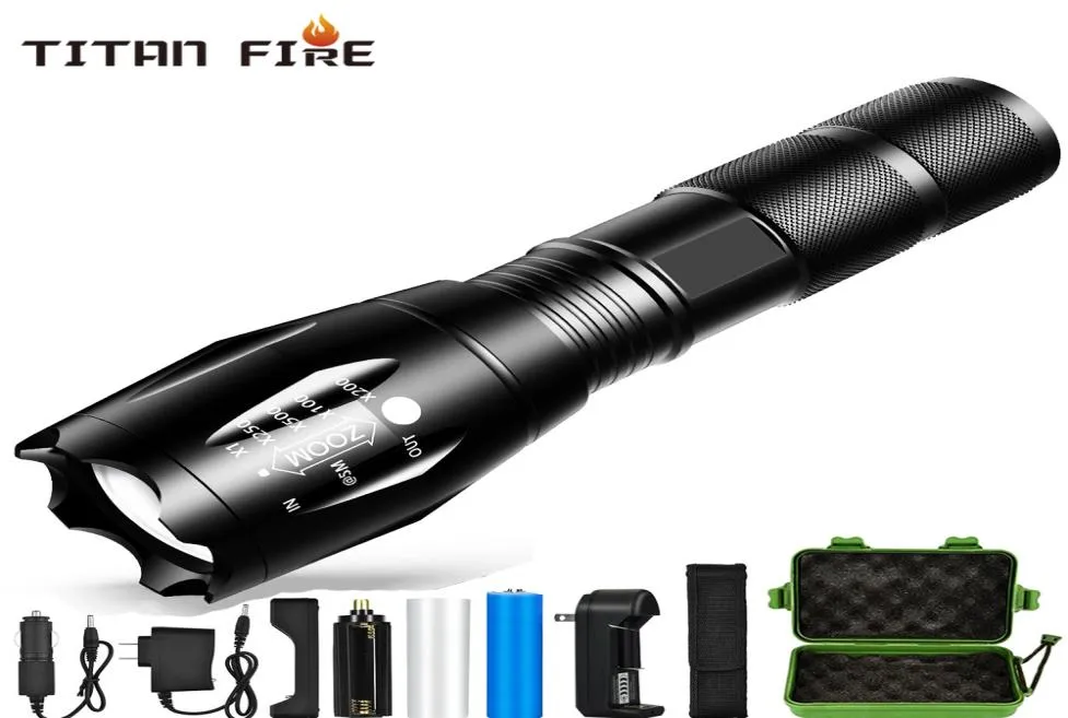 Светодиодный фонарик T6 Torch 8000 Lumens Zoomable 18650 Водонепроницаемый шок для велосипедного кемпинга Мощный светодиодный фонарик 2848563