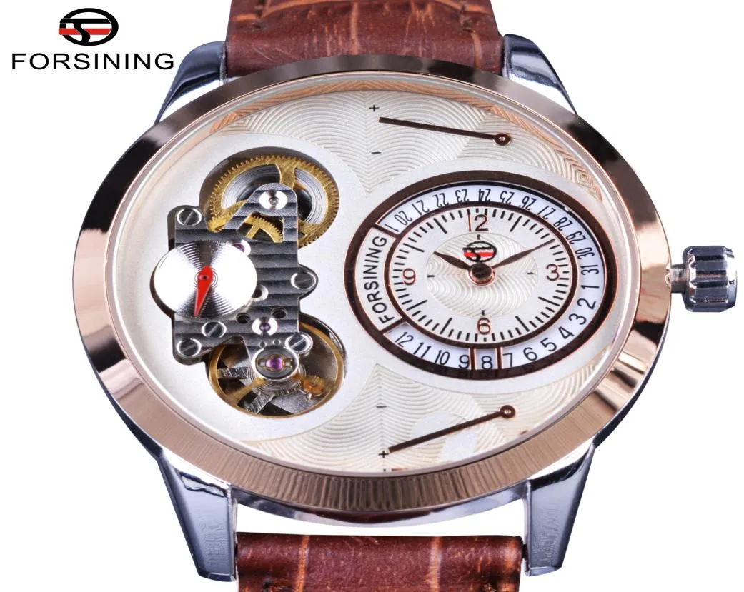 Fasining Second Dial Dial Tourbillion Rose Golden Case Brown Genuine Leather Men Watches Top Brand Luxury Automatic Watch8263698