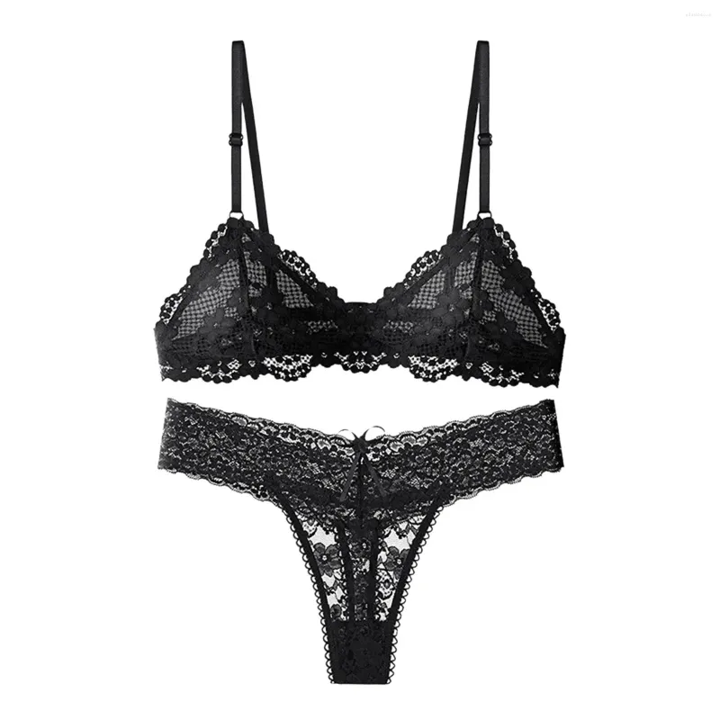 Bras set sexy v cou femelle confortable sous-vêtements confortable en dentelle florale lingerie backless lonyard creux de costume Lenceria para damas