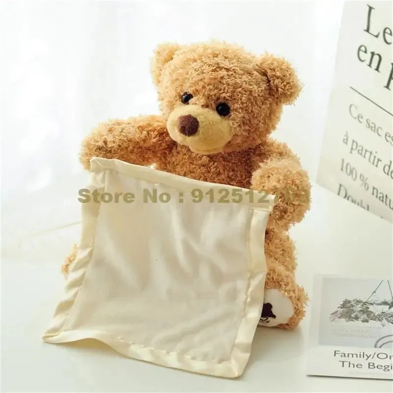 30 cm Play Hide Seek Teddy Bear Plüsch niedlich gefüllte Tier Musik Welle Arm Childrens Geburtstag Weihnachtsgeschenk Spielzeug 240509