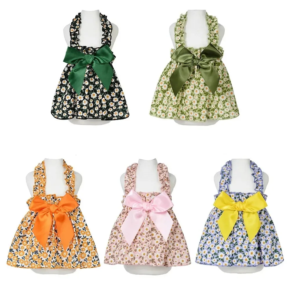 10pc/lot Summer Dog Cat Dress Floral Princess Bow Puppy Skirts Small Closes Pet Apparel 240429