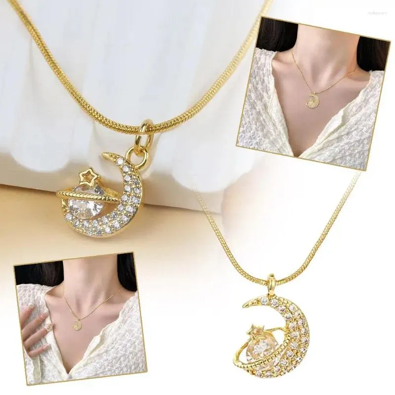 Colliers pendants Charme Collier de lune étoile pour les femmes élégantes chaîne de strass en acier inoxydable boucles de mariage luxe bijoux gi k7b4