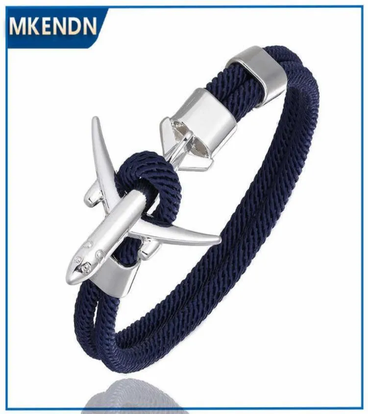 MKENDN Fashion Airplane Anchor Bracelets Men Charm Rope Chain Paracord Bracelet Male Women style Wrap Metal Sport Hook X07063116469