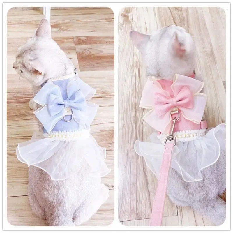 Dog Apparel Yarn Fairy Bowknot Cat Leash Clothes Adjustable Kitty Harness Chest Strap Dress Nylon Pet Safety Belt Accessories