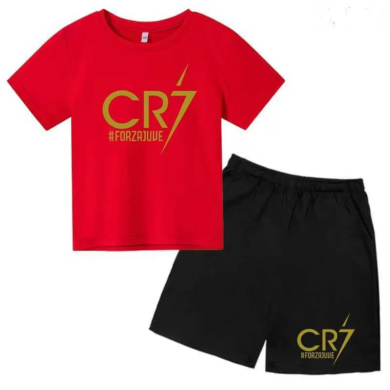 Zestawy odzieży Cr7 chłopcy i dziewczęta Letnie Zestaw ubrania T-shirt+szorty 2-częściowy zestaw słońca urocza moda trening na świeżym powietrzu Sportsl405