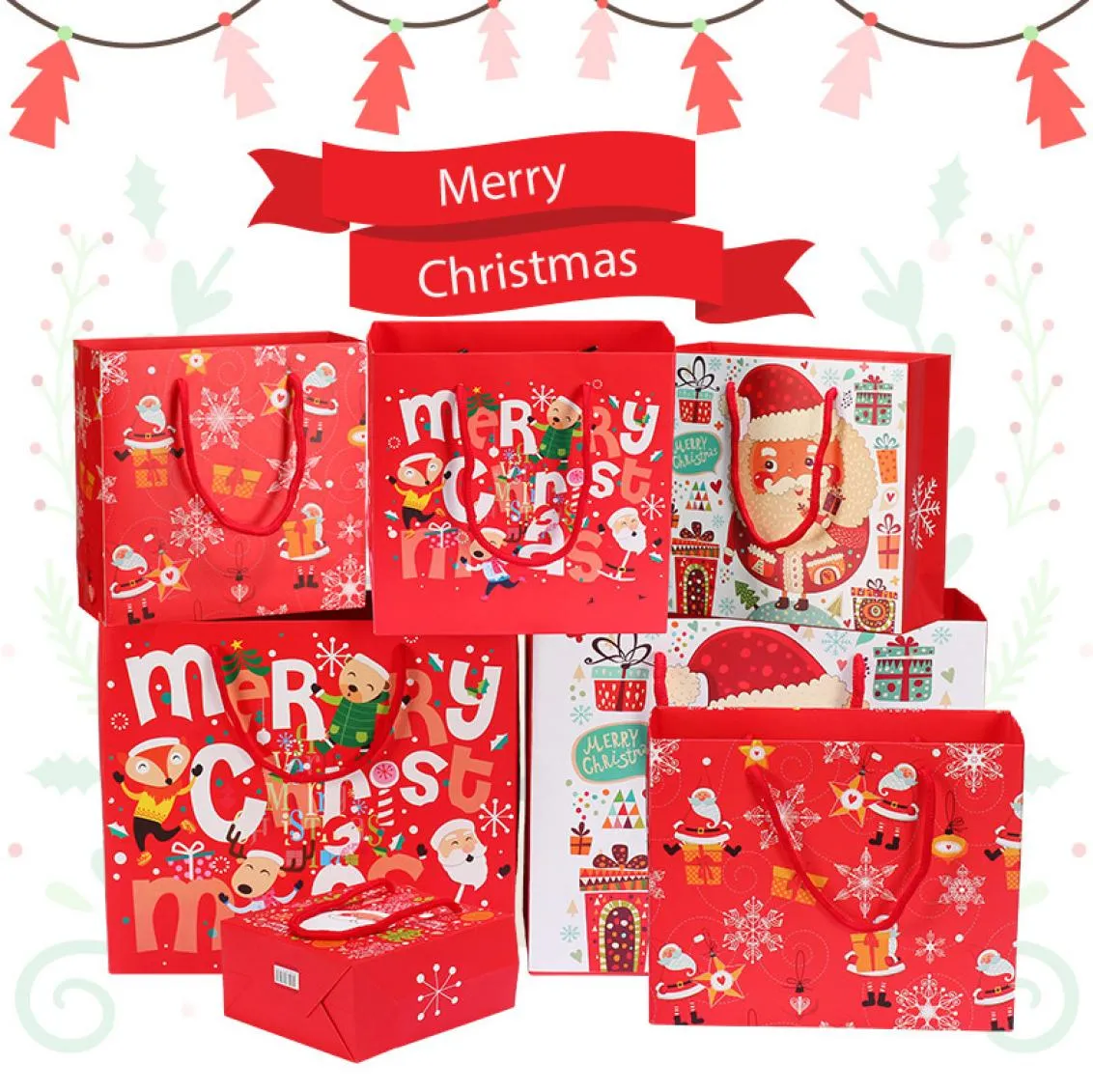 Merry Christmas Gift Wrap papieren zak Xmas Tree Packing Snowflake Candy Box Nieuwjaar Kinderen zijn voorstanders tassen Decorations4022635