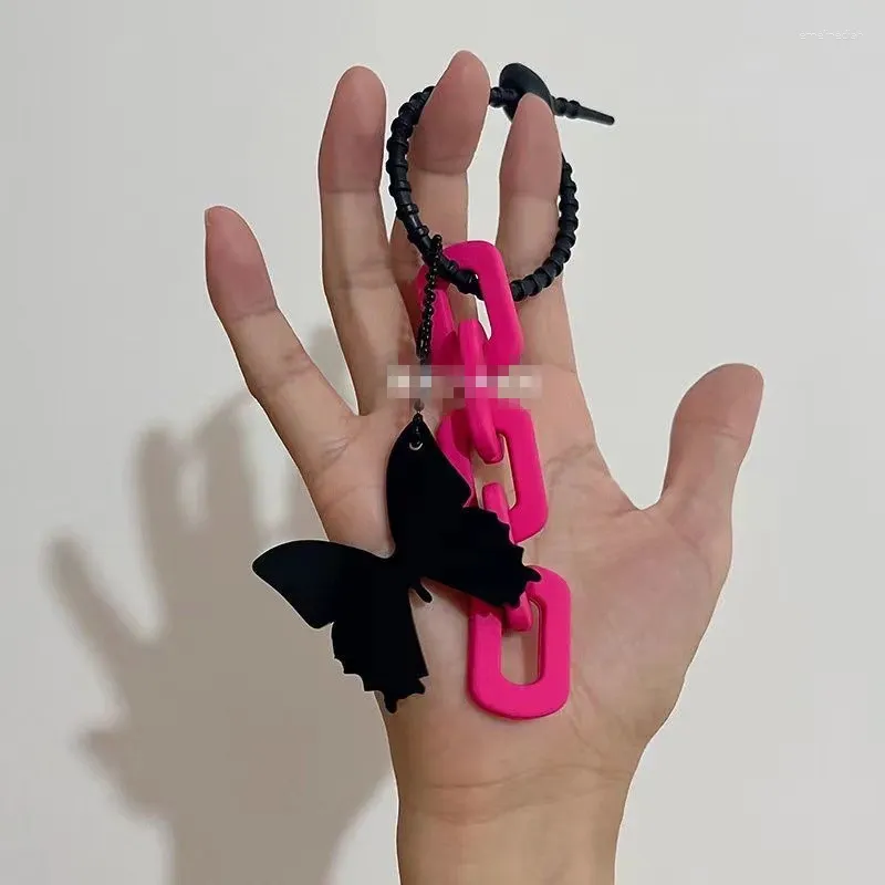Schlüsselanhänger binden fashion schwarzer Schmetterling Tier Herz Kette Persönlichkeit Rose Rot Anhänger transparenter Kartenhalter Schlüsselbund