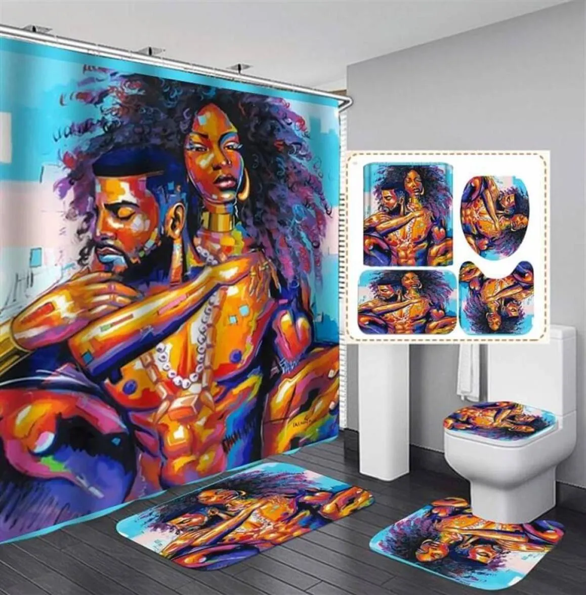 Cortinas de chuveiro engraçado conjuntos de banheiro cortina de chuveiro Conjunto com tampa de tapete de tapete ushaped
