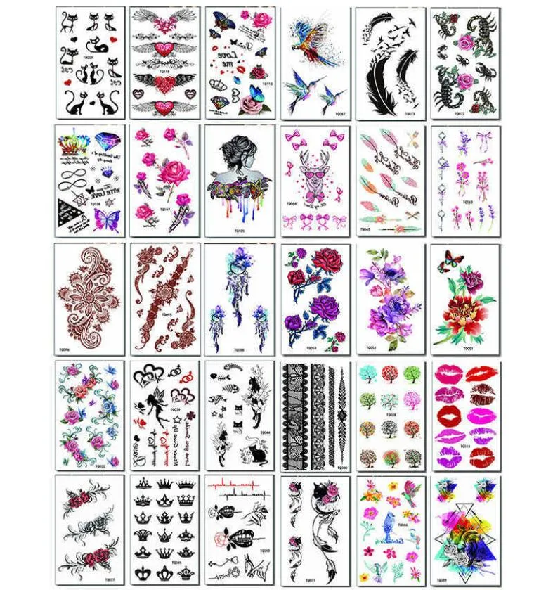 30pcslot Flower Temporary Sticker Kitwater Flash Women Henna TattooFashion Fake Tattoos Set5002990