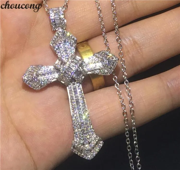Choucong Luxury Big Cross Pendants 5A Zircon CZ 925 Sterling Silver Wedding With With Collace for Women Men Party Jewelry J1905850627