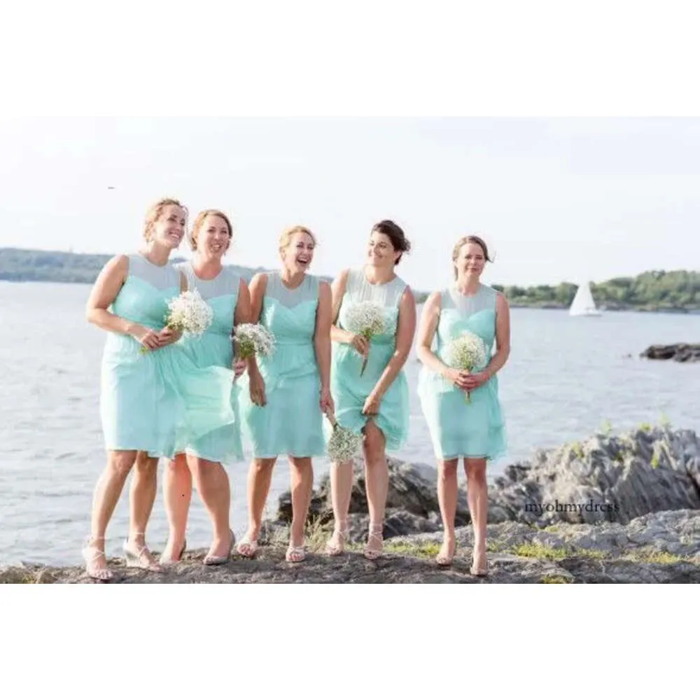 2016 бирюзовые короткие платья пляж Кантри Озеро деревенское свадебное подружек платье подружки колена подружки невесты платья на заказ 0510