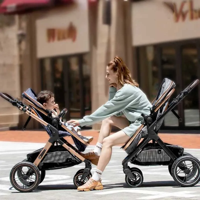 Strollers# Baby Carriages 3 In 1 Four Wheels Stroller kan gaan zitten of gaan liggen meerdere kinderwagen vouwen Baby Stroller met babycomfort T240509