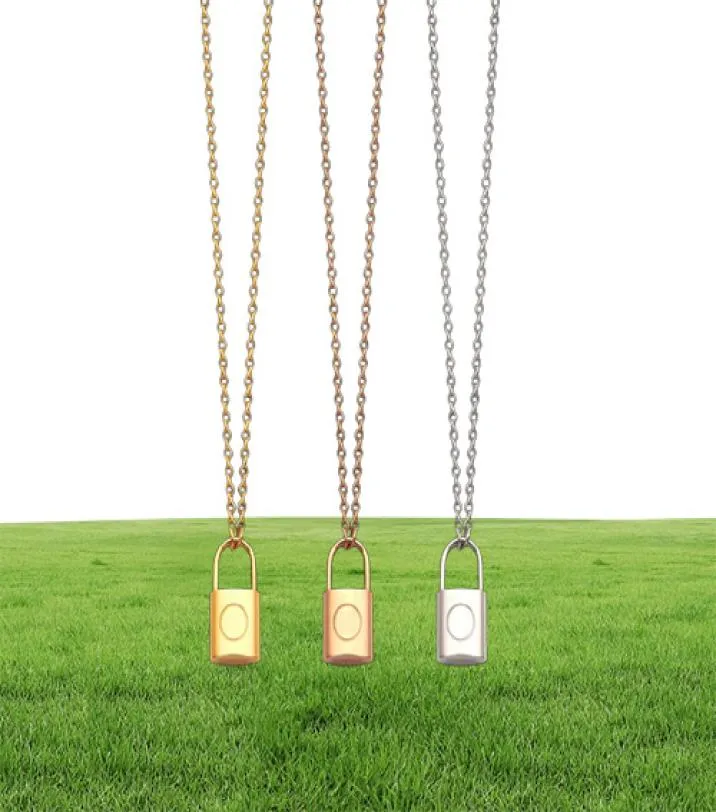 Top Quality Stainless Steel Lock Pendant Necklaces 3 Colors Gold Plated Classic Style Logo Printed Women Designer Jewelry2577300