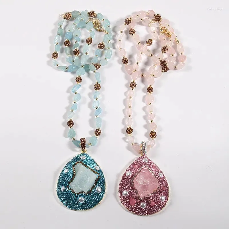 Colliers pendentifs Fashion Bohemian Bijoux Bleu / Pink Tourmaline Stone and Crystal Semi Precious P pour femmes