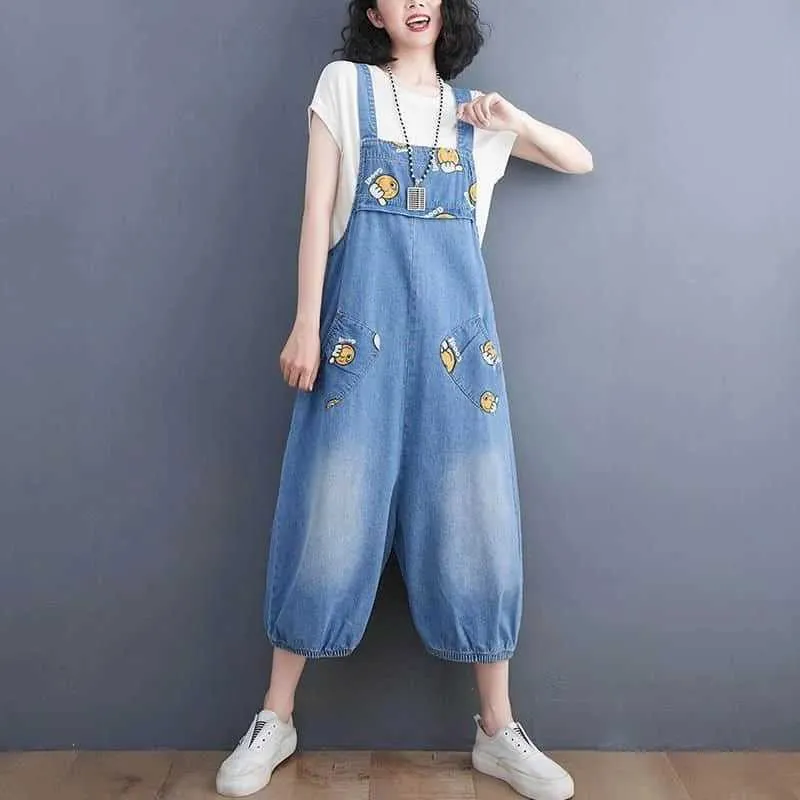 Tute da donna Romper salti in denim da donna fumetti casuali stampati da un pezzo outfit da donna le donne in stile coreano da gioco vintage in stile coreano abbigliamento da donna y240510