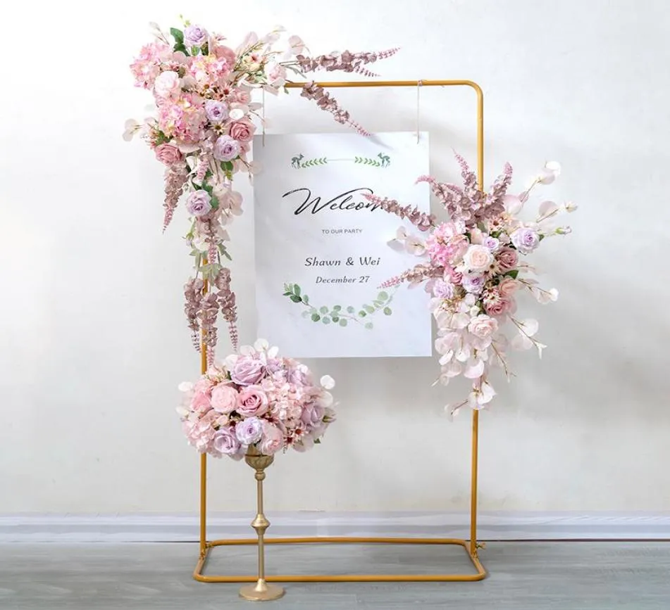 Dekorativa blommor kransar rosa konstgjorda siden bröllop bakgrund dekor ordna bågbord mittpieces rad blomma party fönster d7275892