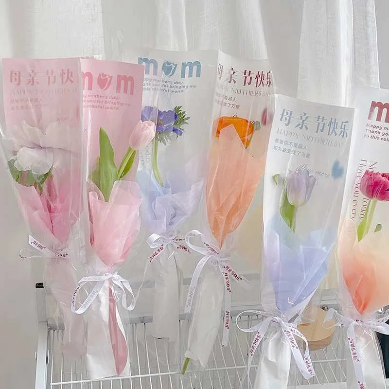 3pcs enveloppe-cadeau 20pcs Jother Day Single Flower Emballage Papier en papier Bouquet Papiers d'emballage