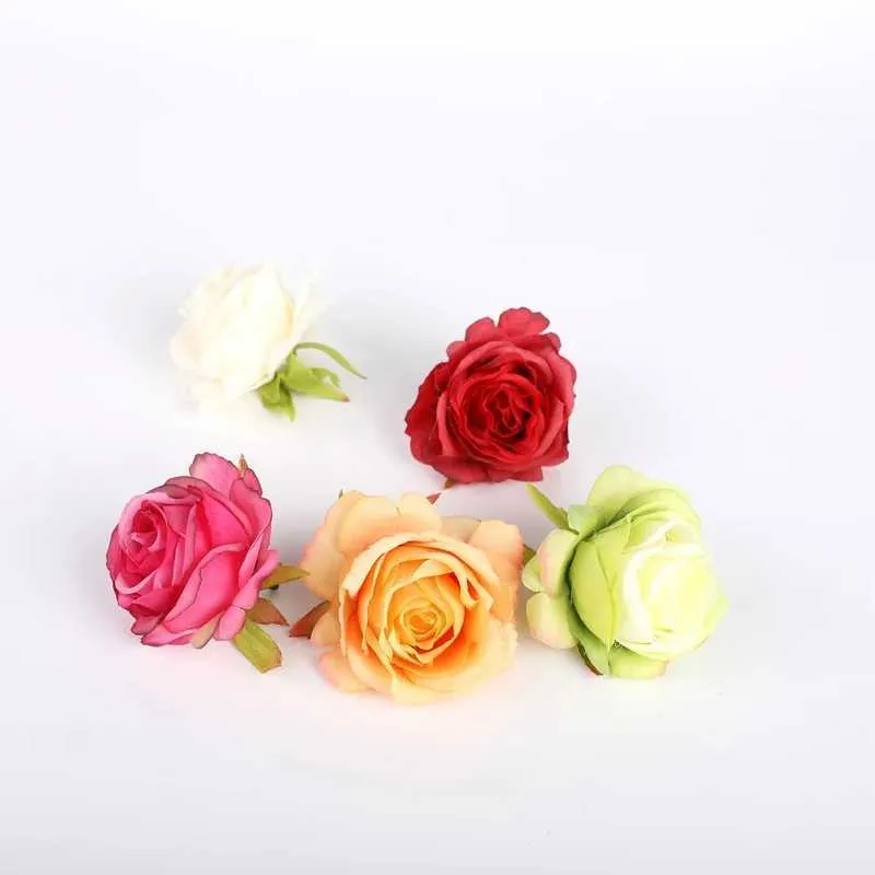 Fleurs décoratives couronnes 10 pièces 6 cm fleurs artificielles roses en soie tête à la maison décoration accessoires nuptiaux de mariage