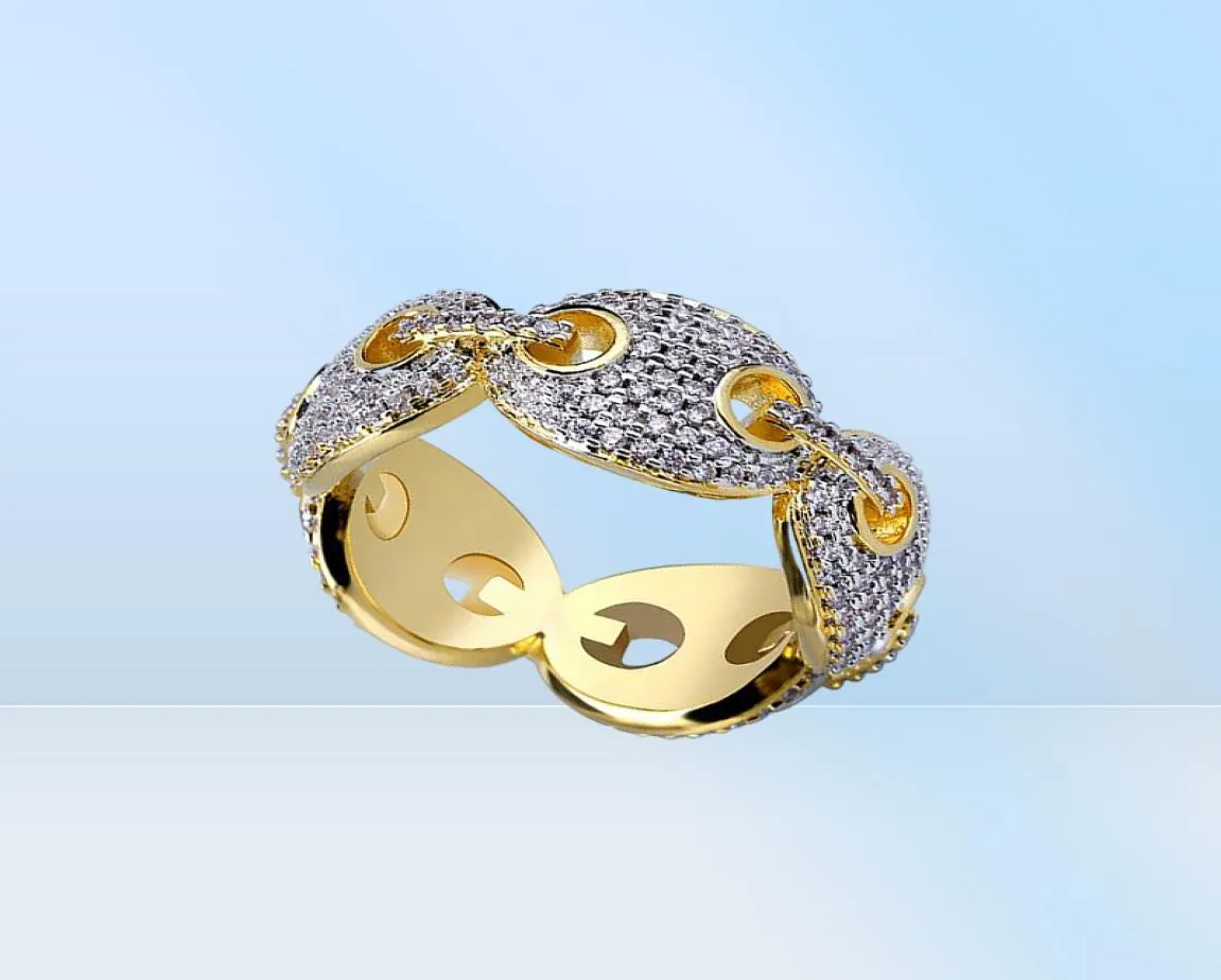 MENS 18K Gold Marine Link Eternity Band CZ Bling Bling Ring Pave CZ Full Simulate Diamonds Stones Anneaux avec cadeau Box49125588202928