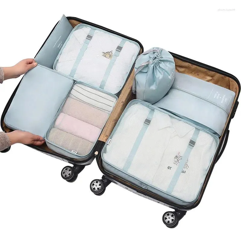 Sacs de rangement 7pcs set valise de voyage Cubes d'emballage Cupes de garde-robe portable avec bagages à bagages