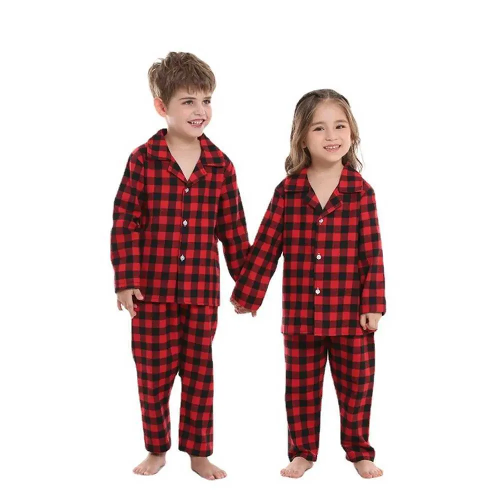 Pyjamas 2 pièces en coton pyjama ensemble pour enfants filles garçons plaid motif de Noël loungewear enfants pyjamas de coton set plaid t240509