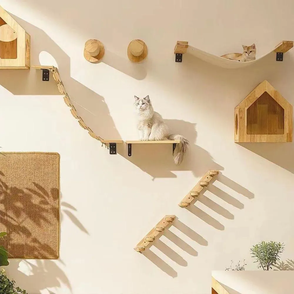 Meble dla kotów drapanie po ścianie montowanej półka wspinaczkowa hamak kotka okonek drewniany shees dla kotów upuszcza hom hom dhpiv