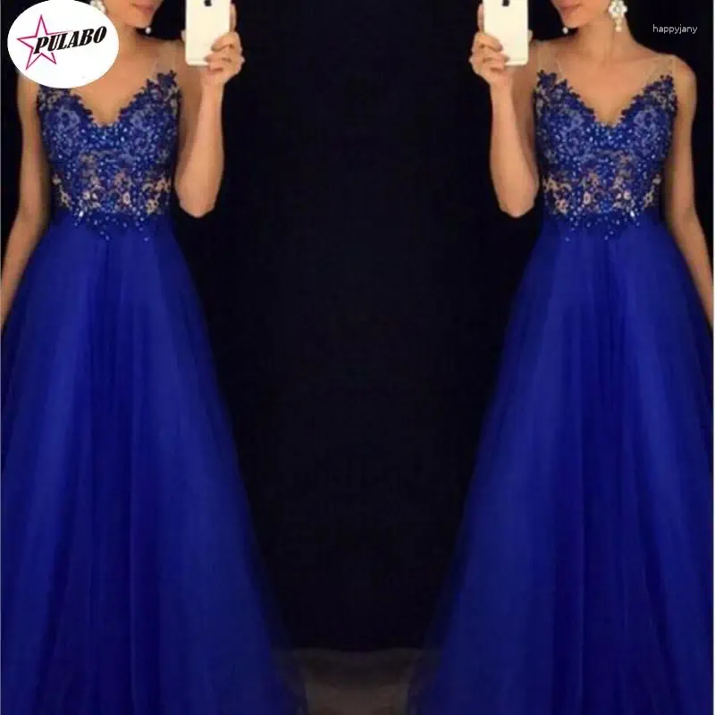 Casual Dresses PULABO Elegant Royal Blue Scoop Lace Sqeuined Long For Wedding Party Summer Prom Evening Gowns Maxi Vestidos