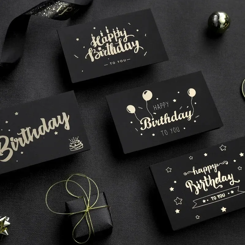 1 Set Black Bronzing Groet Birthday Card Uitnodigingen Postkaart Bronzing Blanco Writeable Blessing Card met envelopsticker