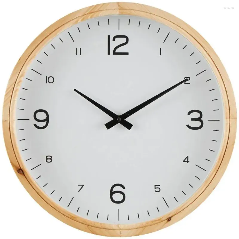 Wall Clocks Wood Clock Light Brown Round 15.6" Modern Farmhouse Style Indoor Use Analog Display Durable High-Quality Pine Material Chic