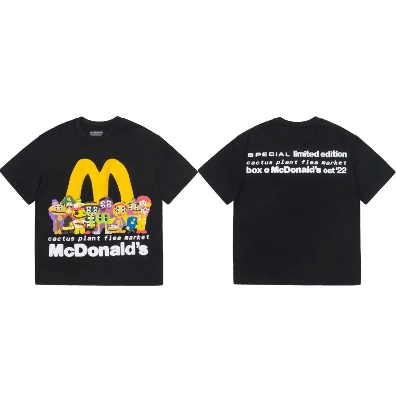 無料の配送無料cpfm共同名TシャツCACTUSプラントフリーマーケットCPFMマクドナルドの共同ブランド快適で通気性のある短い黒